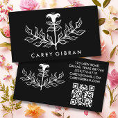 Carte De Visite Chic Elegant Lily Line Dessin CUSTOM QR Code