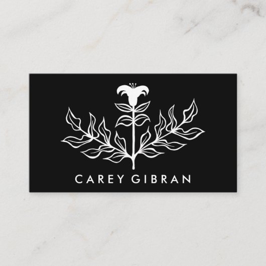Carte De Visite Chic Elegant Lily Line Dessin CUSTOM QR Code (Devant)