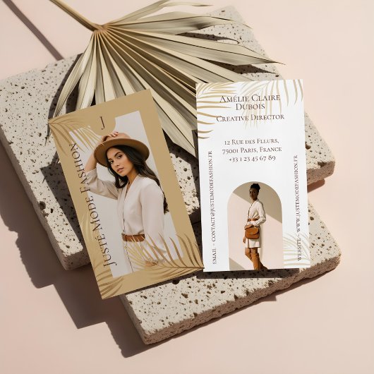 Carte De Visite Chic Elegant Luxury Gold Palm Tree Photo Monogram