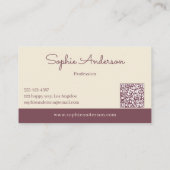 Carte De Visite Chic Elegant Mauve & Cream with QR Code  (Dos)