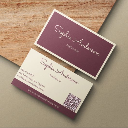 Carte De Visite Chic Elegant Mauve & Cream with QR Code 