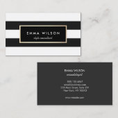 Carte De Visite Chic élégant noir et blanc rayé (Devant / Derrière)
