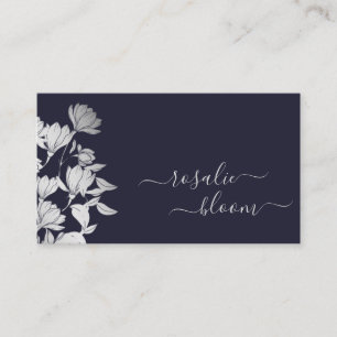 Carte De Visite Chic Elegant Simple Motif Floral Bleu de la marine