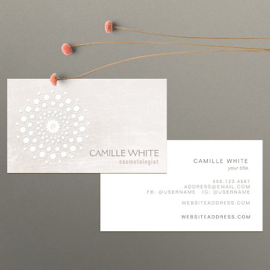 Carte De Visite Chic Elegant White Circle Logo White Cosmetologist