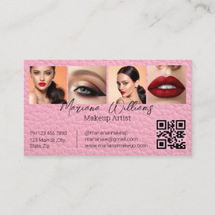 Carte de visite chic en cuir rose pour artiste maq