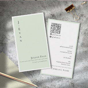 Carte de visite chic et moderne vert sauge avec QR