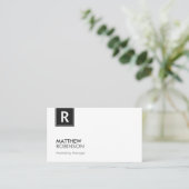 Carte De Visite Chic et propre noir blanc Monogramme (Debout devant)