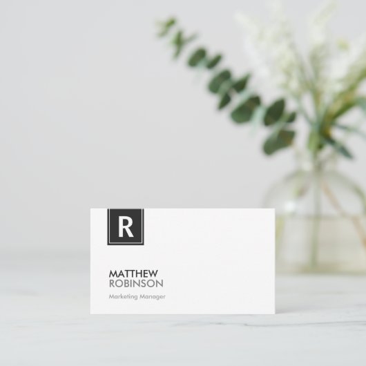 Carte De Visite Chic et propre noir blanc Monogramme (Debout devant)