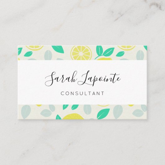 Carte De Visite Chic et tendance Motif citron d'été en crème (Devant)