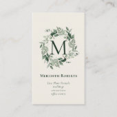 Carte De Visite Chic Eucalyptus Fern Monogramme Wreath Creamy Ecru (Devant)