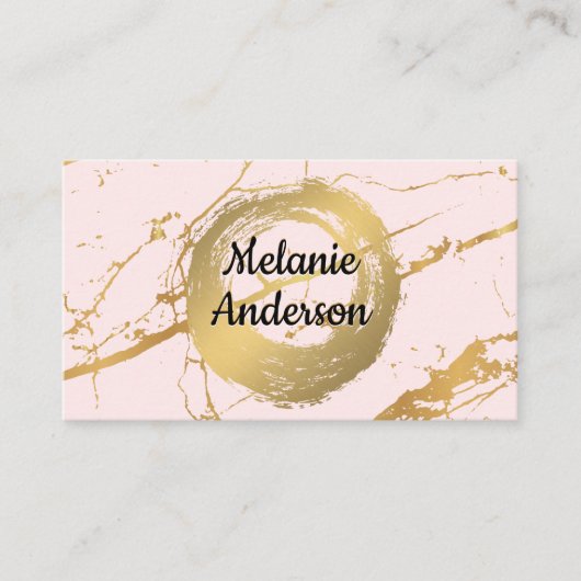 Carte De Visite Chic Faux Gold brossé | Marbre or (Devant)
