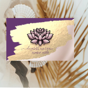 Carte De Visite Chic Faux Gold Brush Stroke, Lotus