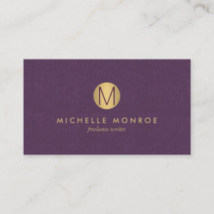 Carte De Visite Chic Faux Or Monogramme Minimaliste Lin Lavande