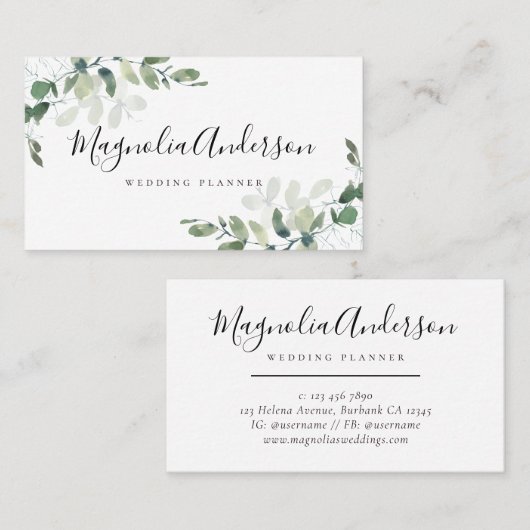 Carte De Visite Chic Feuille Eucalyptus (Devant / Derrière)