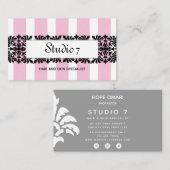 Carte De Visite Chic Fleur de Lis & Rayures en Rose Doux (Devant / Derrière)