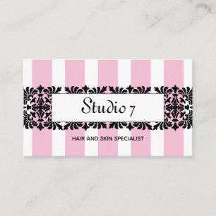 Carte De Visite Chic Fleur de Lis & Stripes en rose doux
