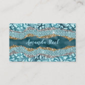 Carte De Visite Chic floral glittery Turquoise Turquoise or monogr (Devant)