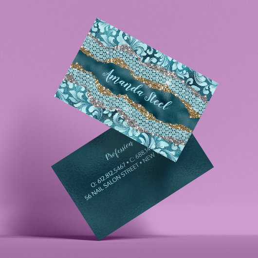 Carte De Visite Chic floral glittery Turquoise Turquoise or monogr