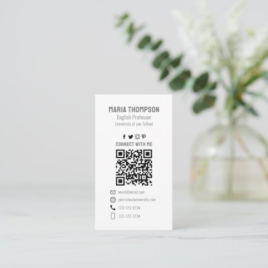 Carte De Visite Chic Floral Peony Professional QR Code Simple (Debout devant)