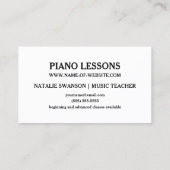 Carte De Visite Chic Floral Piano enseignant Notes musicales moder (Dos)