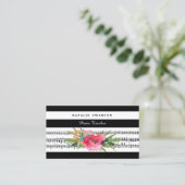 Carte De Visite Chic Floral Piano enseignant Notes musicales moder (Debout devant)