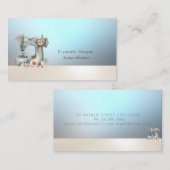 Carte De Visite Chic Floral Sewing Machine Blue Business Card (Devant / Derrière)