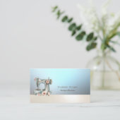 Carte De Visite Chic Floral Sewing Machine Blue Business Card (Debout devant)