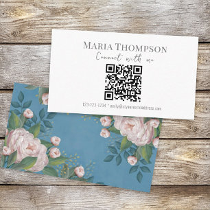 Carte De Visite Chic Floral Vintage Rose Professional QR Code