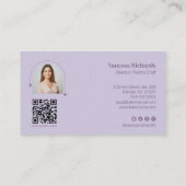 Carte De Visite Chic Gingham Purple Bakery QR Photo (Dos)