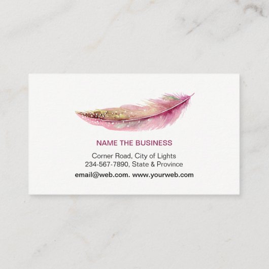 Carte De Visite Chic Girly de Boho d'aquarelle pourpre de plume (Dos)