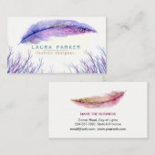 Carte De Visite Chic Girly de Boho d'aquarelle pourpre de plume (Devant / Derrière)