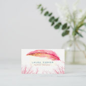 Carte De Visite Chic Girly de Boho d'aquarelle rose de plume (Debout devant)