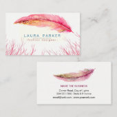 Carte De Visite Chic Girly de Boho d'aquarelle rose de plume (Devant / Derrière)