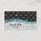 Carte De Visite Chic girly faux parties scintillant argent noir tu (Devant)