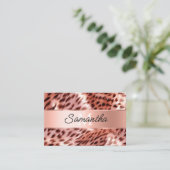 Carte De Visite Chic Glam Rose Gold Leopard Monogramme (Debout devant)