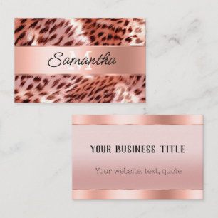Carte De Visite Chic Glam Rose Gold Leopard Monogramme