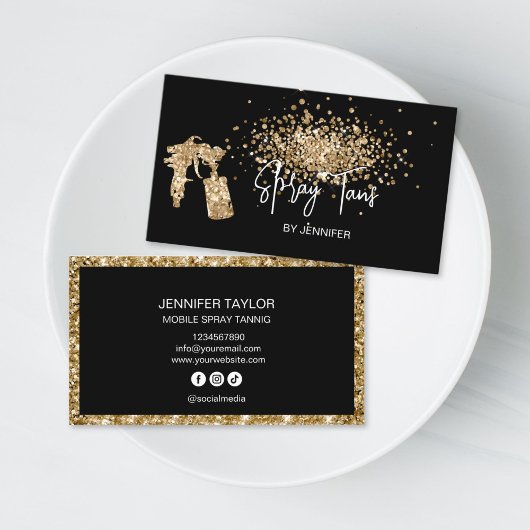 Carte De Visite Chic Glitter Mobile Spray Tans Black Gold Tanning
