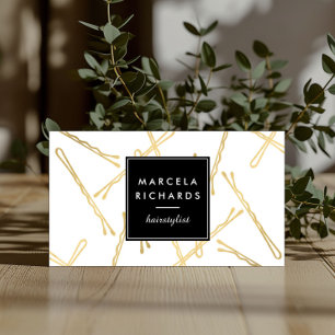 Carte De Visite Chic Gold Bobby Pins Hair Styliste Salon