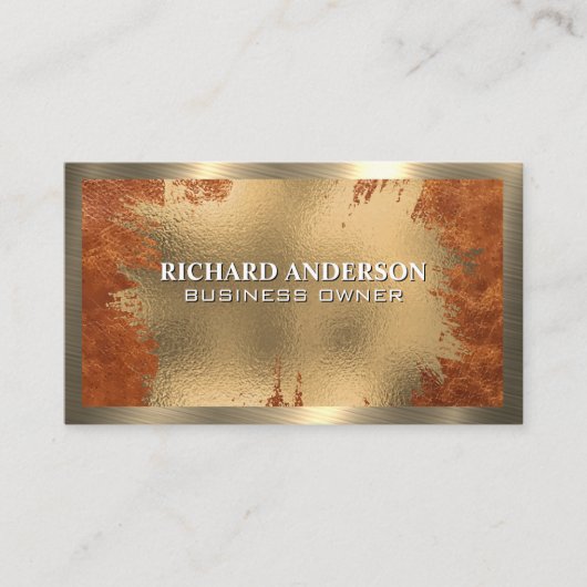 Carte De Visite Chic Gold Foil | Cuir Brown | Métallique d'or (Devant)