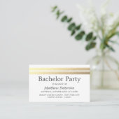 Carte De Visite Chic Gold Foil Stripes Bachelor Party Bicket (Debout devant)