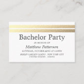 Carte De Visite Chic Gold Foil Stripes Bachelor Party Bicket (Devant)