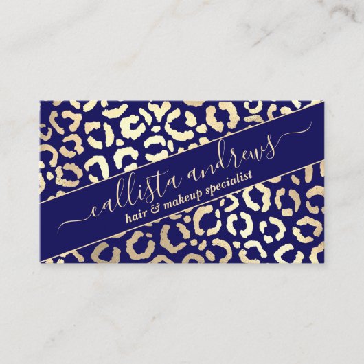 Carte De Visite Chic Gold Navy Blue Leopard Cheetah Poster de anim (Devant)