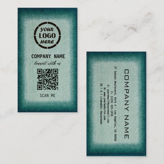 Carte De Visite Chic Green Design professionnel moderne QR Code Bu (Devant / Derrière)