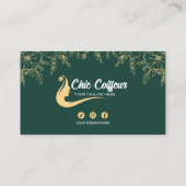 Carte De Visite Chic Green Gold Floral Coiffeur Beauté QR Code (Dos)