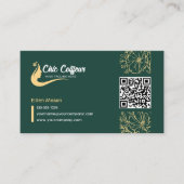Carte De Visite Chic Green Gold Floral Coiffeur Beauté QR Code (Devant)