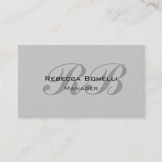 Carte de visite Chic Grey Monogram Script Manager (Devant)