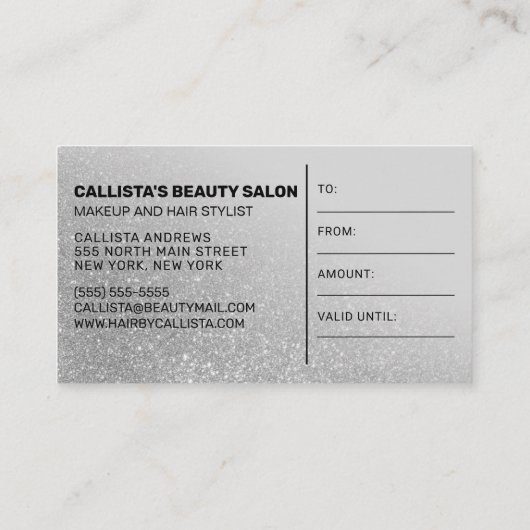 Carte De Visite Chic Gris Argent Parties scintillant Gradient Cert (Dos)
