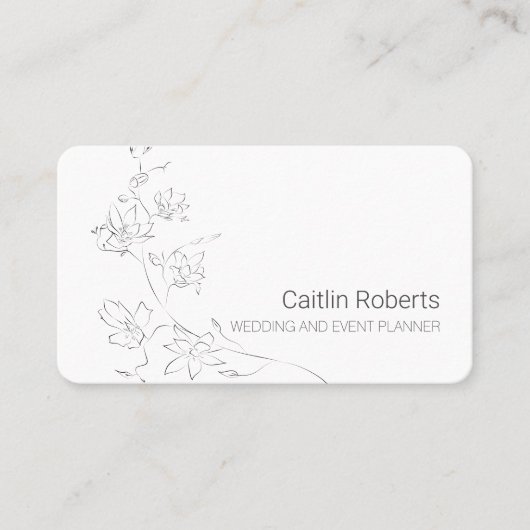 Carte De Visite Chic gris blanc floral minimal (Devant)