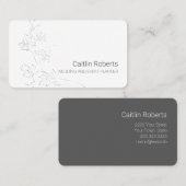 Carte De Visite Chic gris blanc floral minimal (Devant / Derrière)