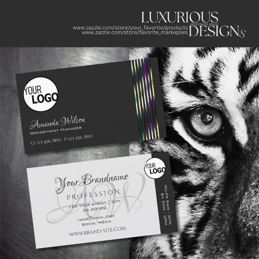 Carte De Visite Chic gris foncé et gris clair rayures colorées ajo